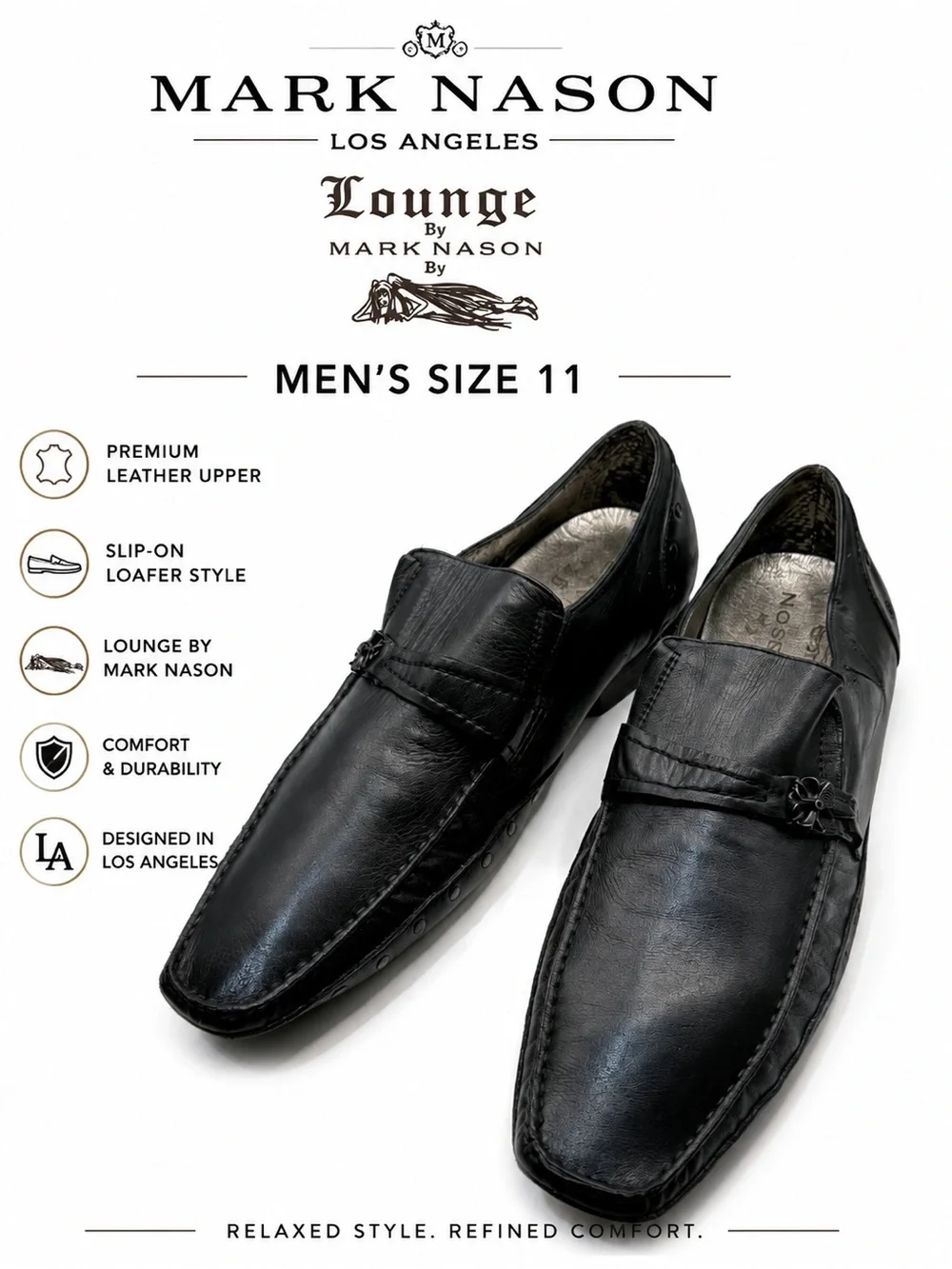 Mark Nason Lounge by Skechers Black Leather Slip-On Loafers Men’s Size 11